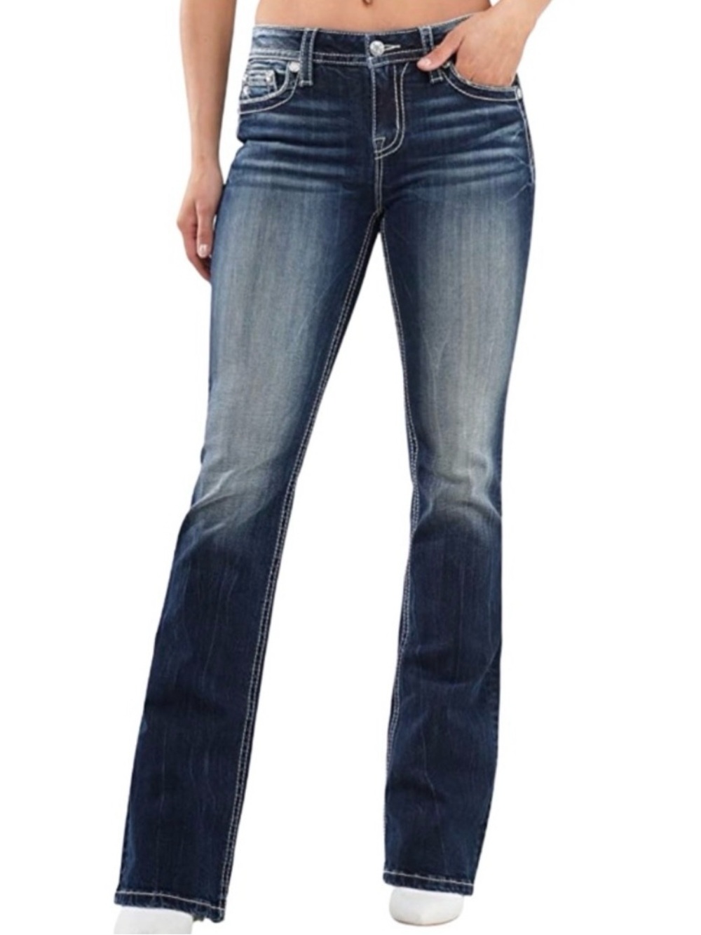 Miss Me Y2K Dark Wash Low Rise Boot Cut Jeans 30